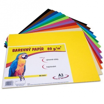 Barevný papír A3 80g,60ks mix 12 barev